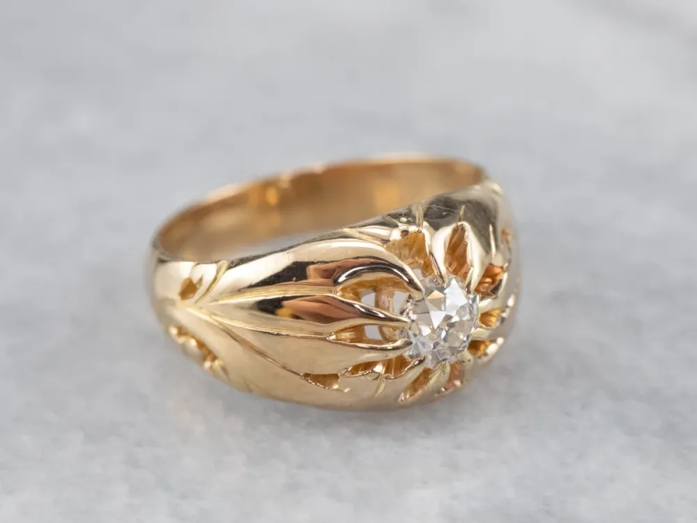 Industrieel Zwaar Belast Unisex Old Mine Cut Diamond Victorian Ring