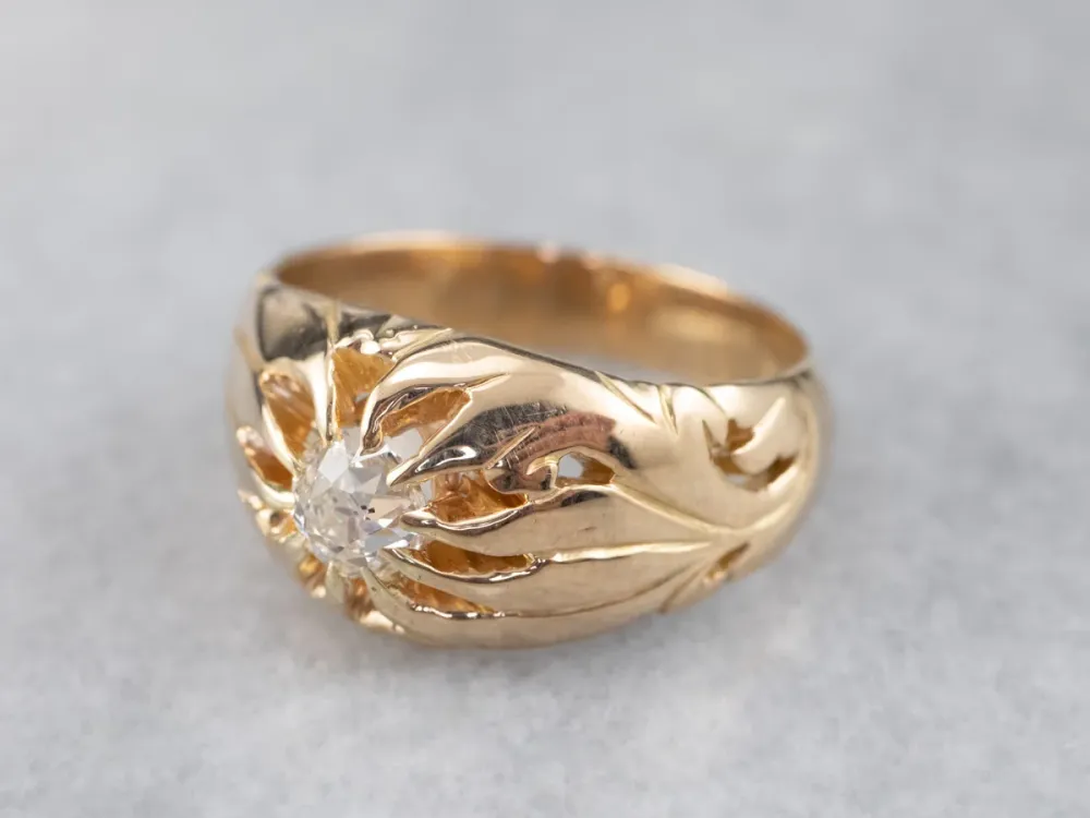 Industrieel Zwaar Belast Unisex Old Mine Cut Diamond Victorian Ring