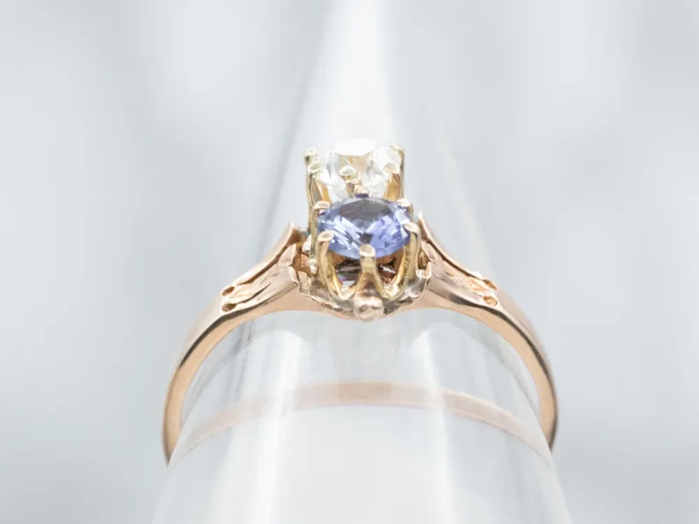 Industrieel Zwaar Belast Victorian Old Mine Cut Diamond and Sapphire Ring