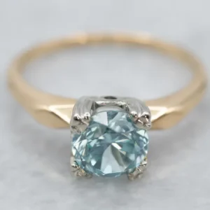 Industrieel Zwaar Belast Vintage Blauw Zircon Solitaire Ring