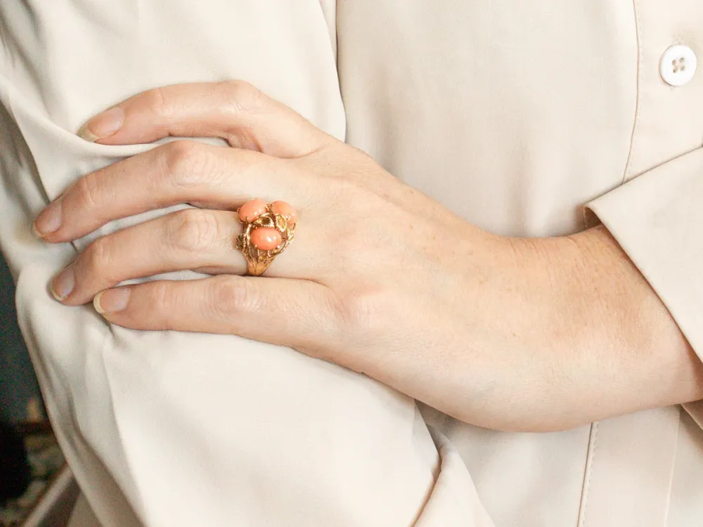 Industrieel Zwaar Belast Vintage Botanical Gold Warmroze Cocktail Ring