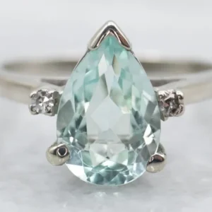 Ivoor Gold Pear Cut Beryl Ring Diamond Accents