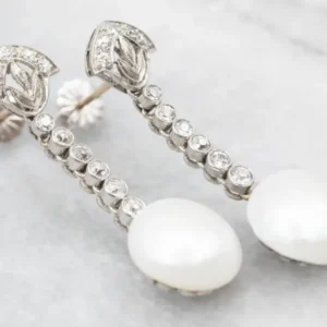 Ivoor Gold Pearl and Diamond Drop Earrings
