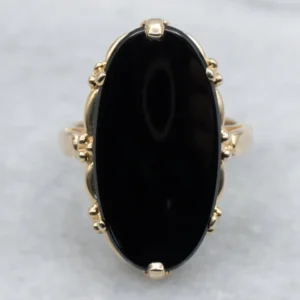 Ladies Black Onyx and Gold Mid-Century Ring