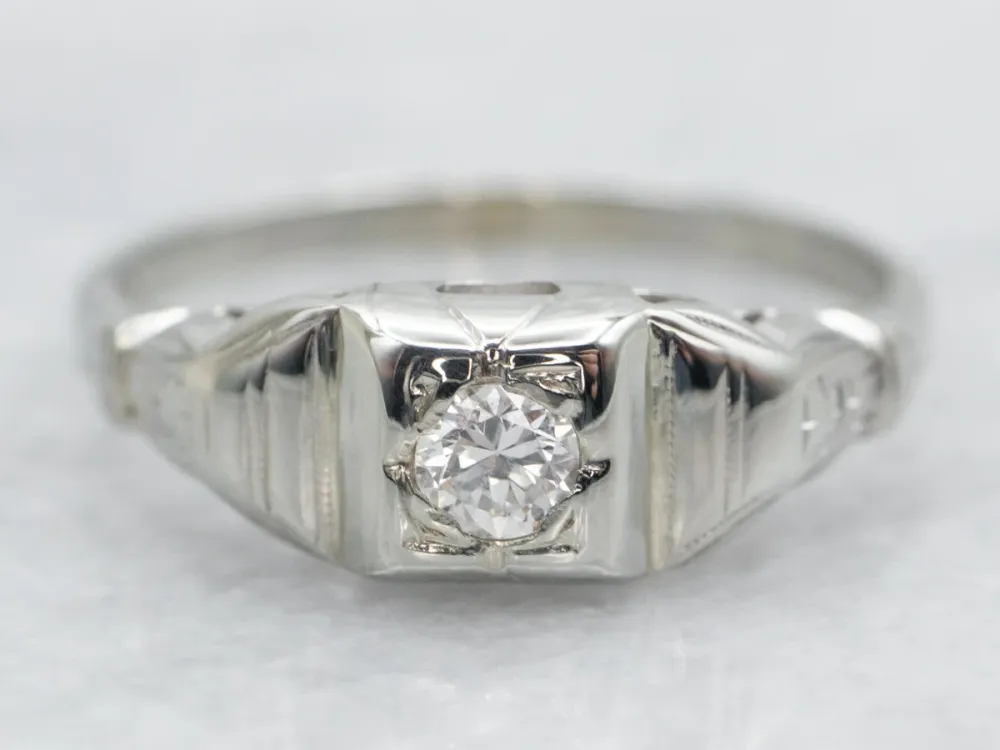 Late Deco Early Ouderwets Diamond Engagement Ring met CE-Keurmerk