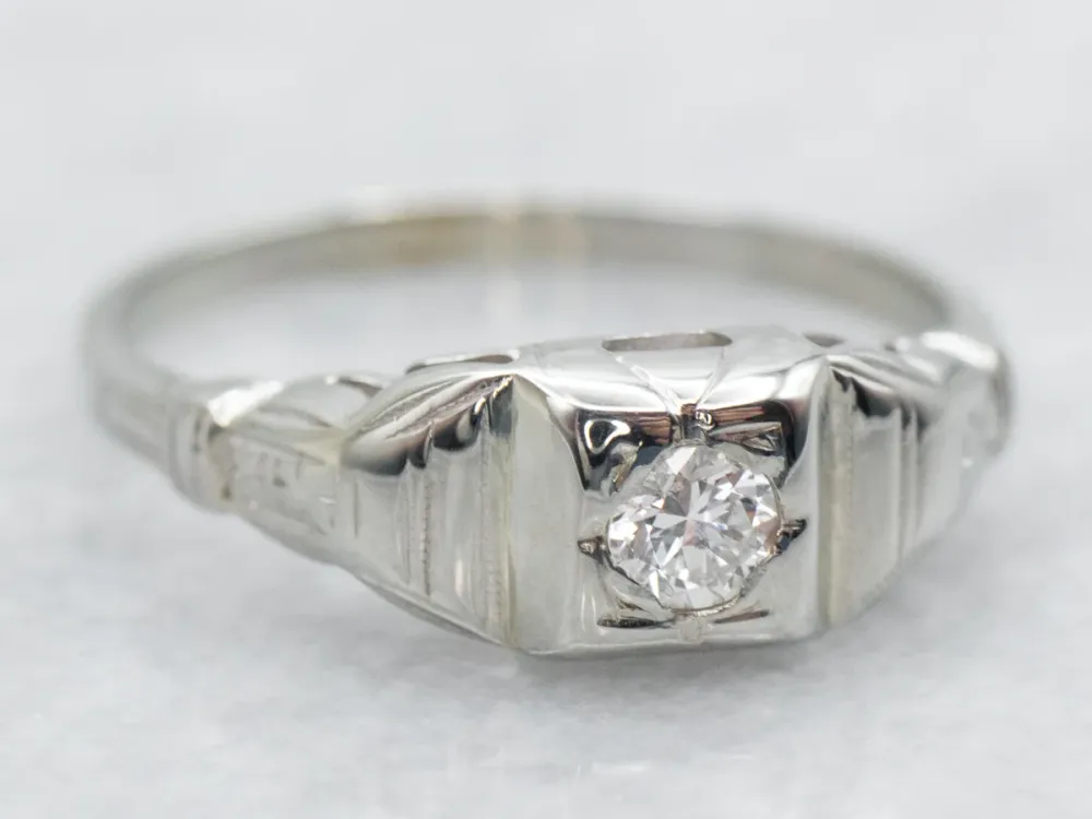 Late Deco Early Ouderwets Diamond Engagement Ring met CE-Keurmerk