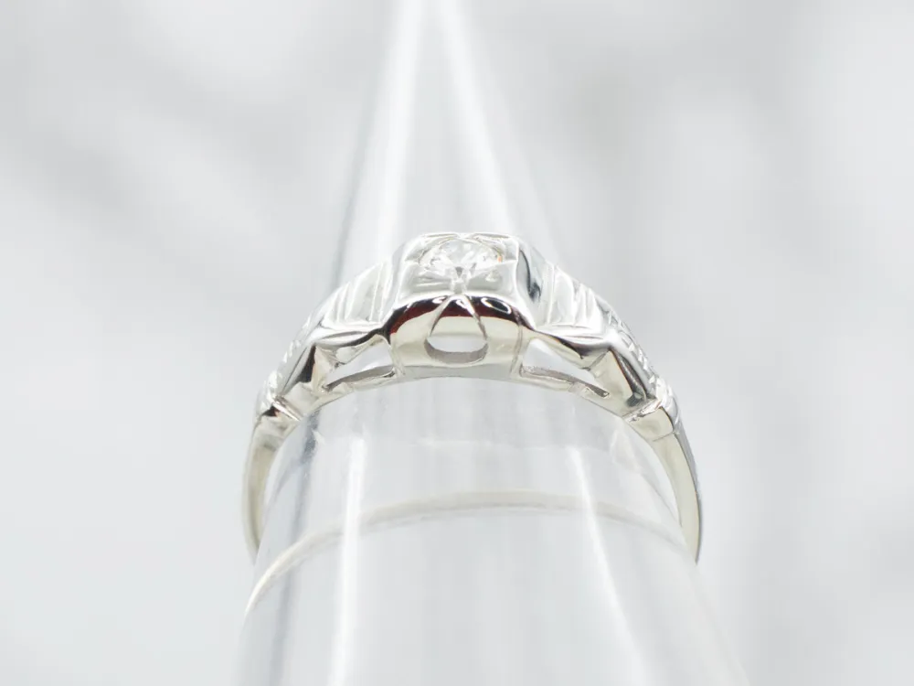 Late Deco Early Ouderwets Diamond Engagement Ring met CE-Keurmerk
