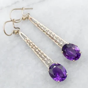 Long Amethyst and Diamond Drop Earrings
