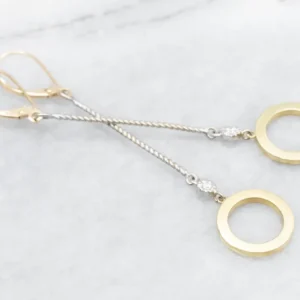 Long Twisted Bar and Circle Diamond Drop Earrings