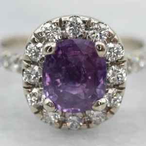 Lovely Purple Sapphire and Diamond Halo Ring