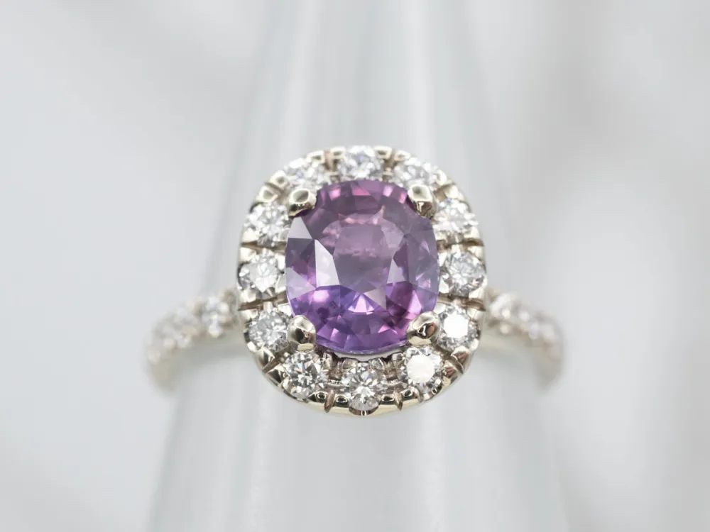 Lovely Purple Sapphire and Diamond Halo Ring