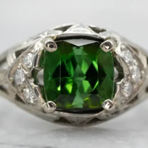 Luxurious White Verguld Green Tourmaline Ring Diamond Accents met CE-Keurmerk