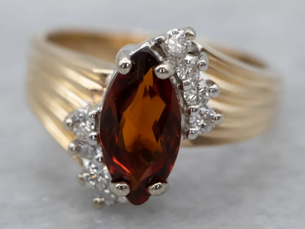 Marquise Citrine and Diamond Bypass Ring - DIN Norm
