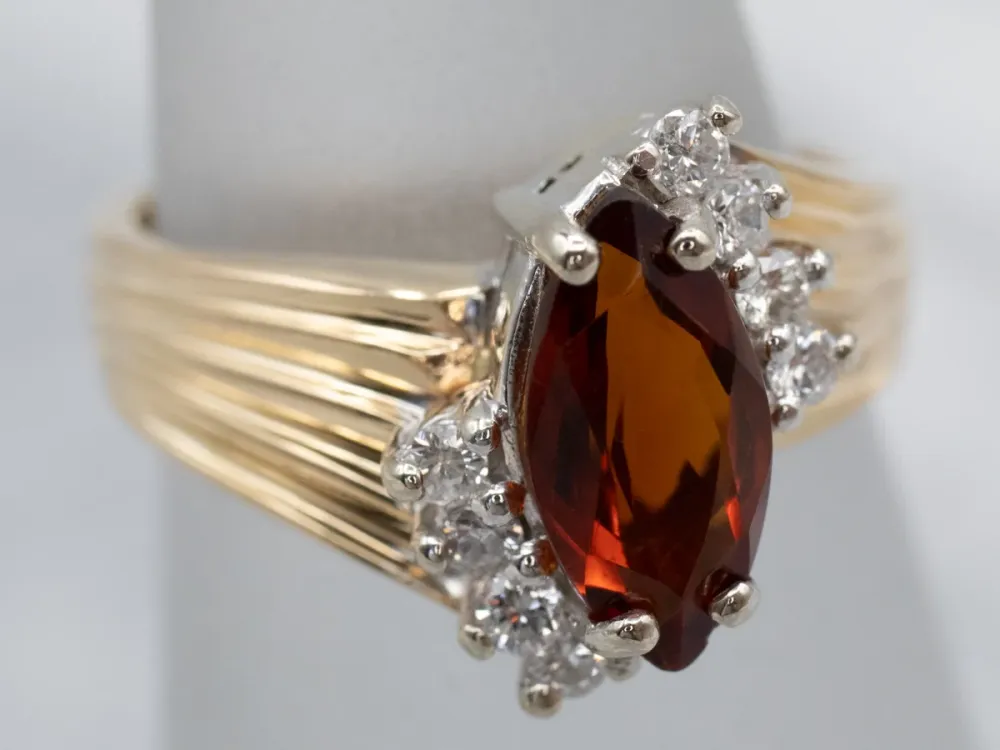 Marquise Citrine and Diamond Bypass Ring - DIN Norm