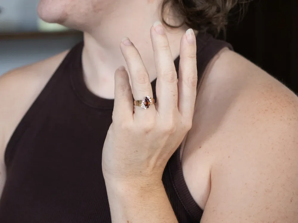 Marquise Citrine and Diamond Bypass Ring - DIN Norm