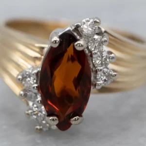 Marquise Citrine and Diamond Bypass Ring - DIN Norm