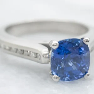 Matte Finished Platinum Sapphire and Diamond Engagement Ring