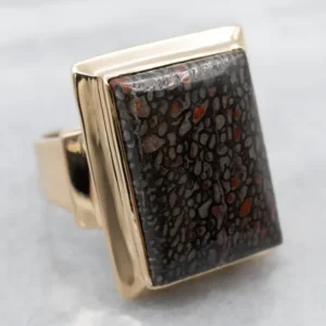 Men's Antiek Dinosaur Bone Cabochon Ring - DIN Norm