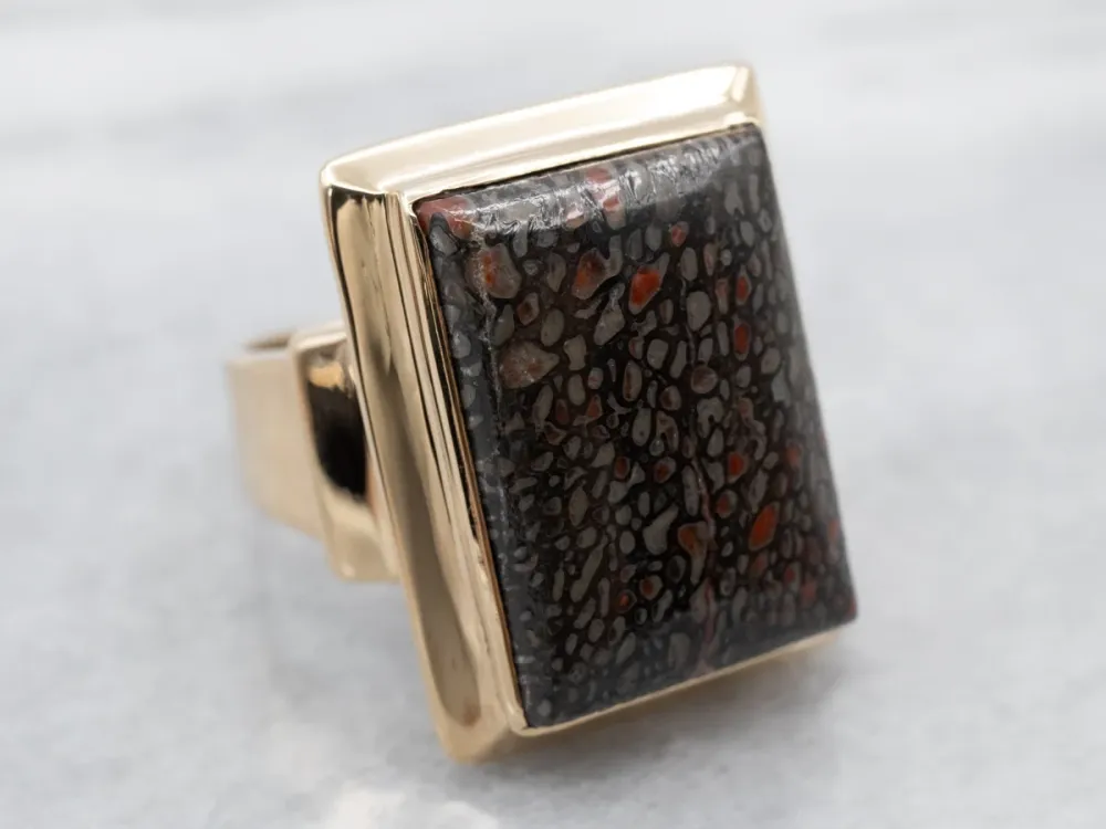 Men's Antiek Dinosaur Bone Cabochon Ring - DIN Norm