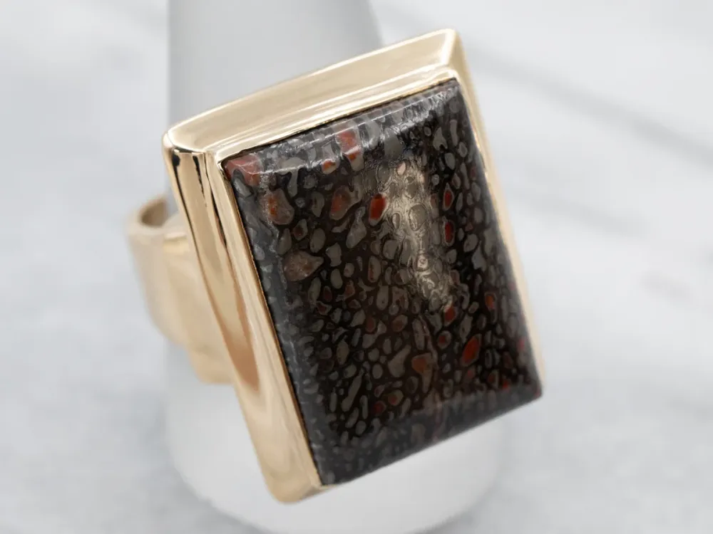 Men's Antiek Dinosaur Bone Cabochon Ring - DIN Norm