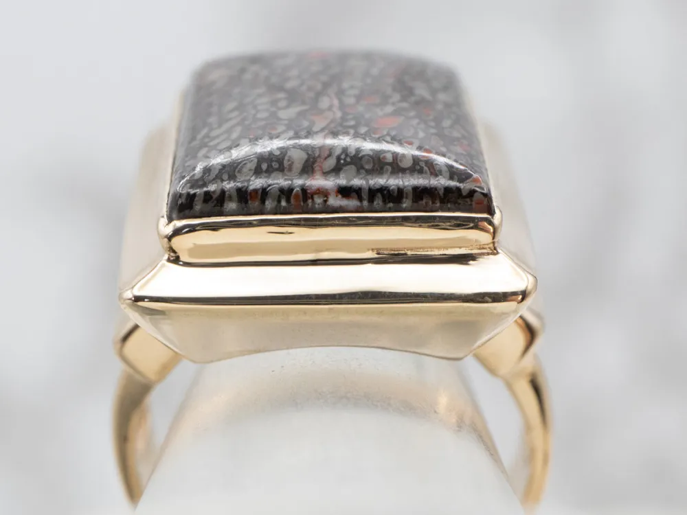 Men's Antiek Dinosaur Bone Cabochon Ring - DIN Norm