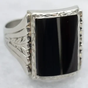 Men's Art Deco Barrel Cut Koolzwart Onyx Ring
