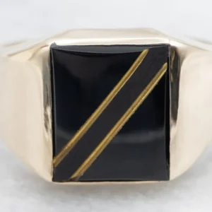 Men's Mid-Century Black Onyx and Lapis Lijnpatroon Ring