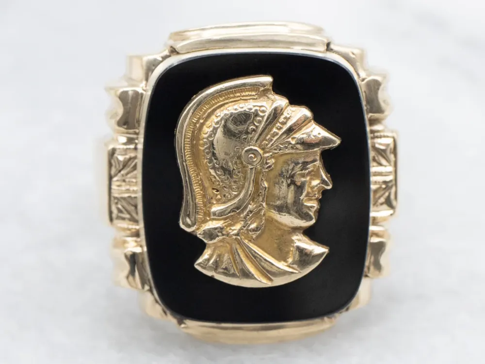 Men's Mid-Century Onyx Roman Solider Gouden Cameo Ring