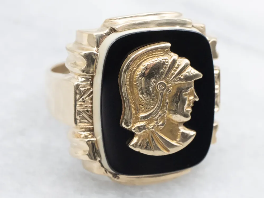 Men's Mid-Century Onyx Roman Solider Gouden Cameo Ring