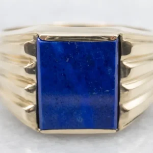Men's Rectangle Cut Lapis Ring Lined Shoulders met CE-Keurmerk