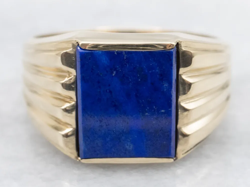 Men's Rectangle Cut Lapis Ring Lined Shoulders met CE-Keurmerk