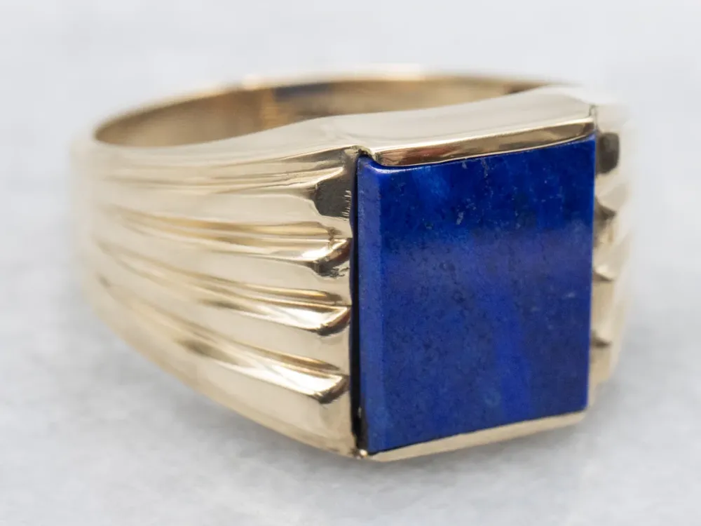 Men's Rectangle Cut Lapis Ring Lined Shoulders met CE-Keurmerk