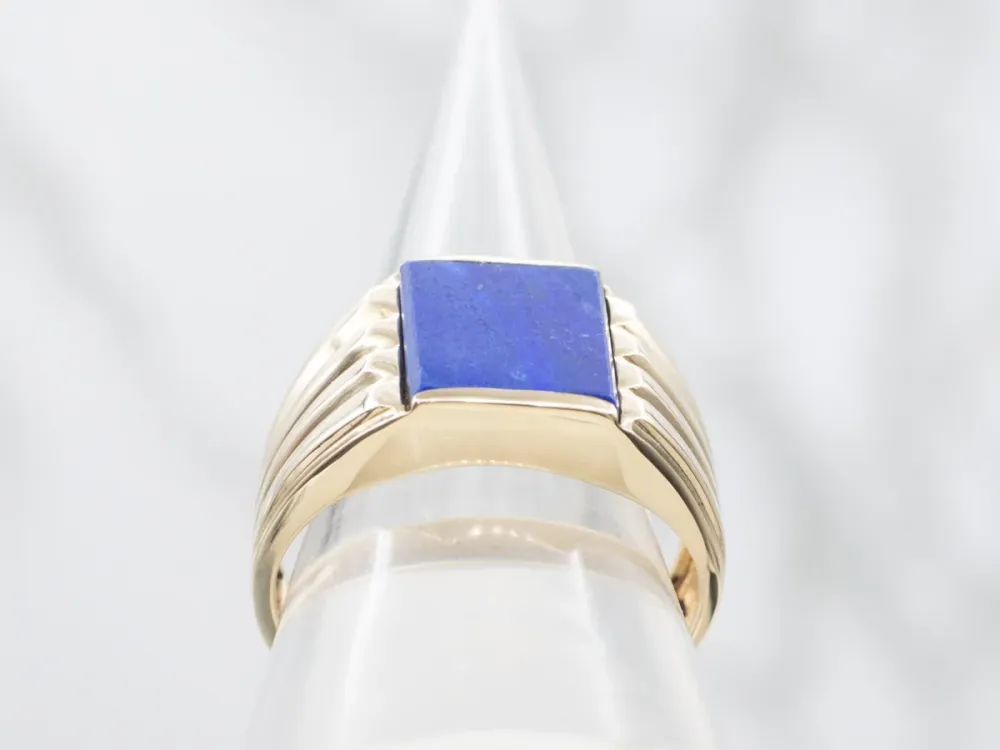 Men's Rectangle Cut Lapis Ring Lined Shoulders met CE-Keurmerk