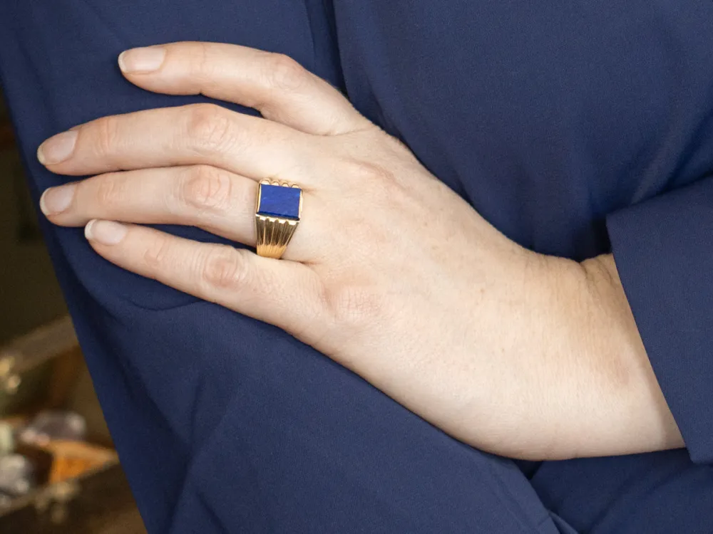Men's Rectangle Cut Lapis Ring Lined Shoulders met CE-Keurmerk