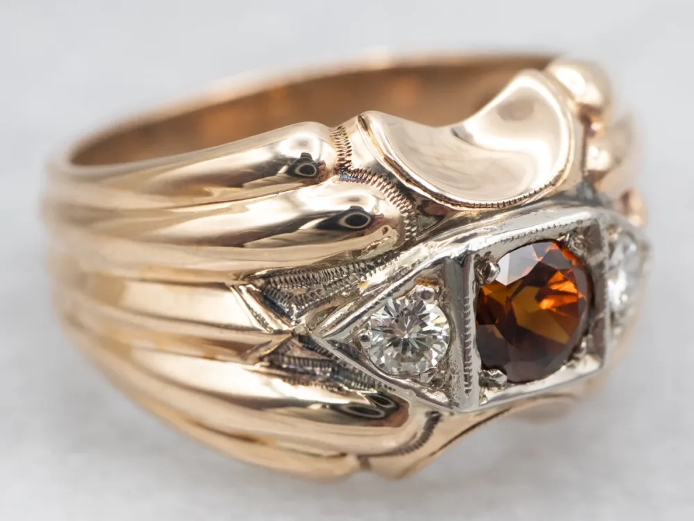 Men's Retro Era Dravite Tourmaline and Diamond Ring