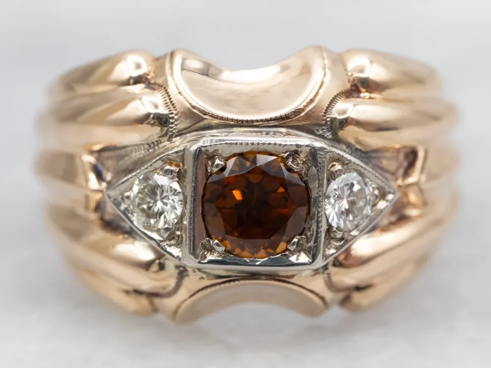 Men's Retro Era Dravite Tourmaline and Diamond Ring