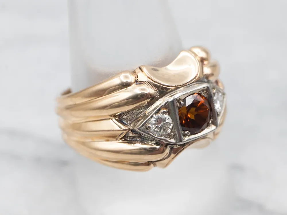 Men's Retro Era Dravite Tourmaline and Diamond Ring