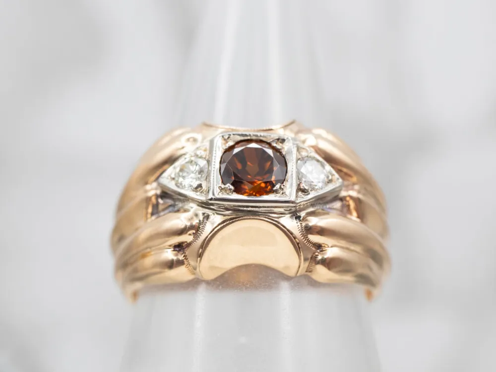 Men's Retro Era Dravite Tourmaline and Diamond Ring