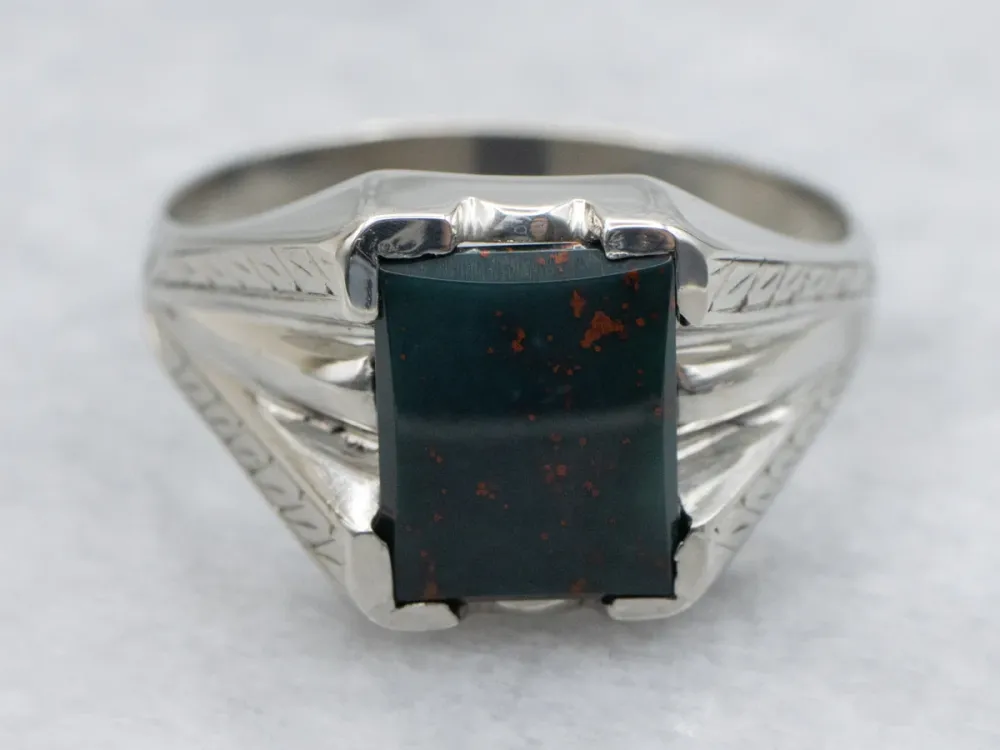 Men's Retro Era Etched Gouden Bloodstone Ring met CE-Keurmerk
