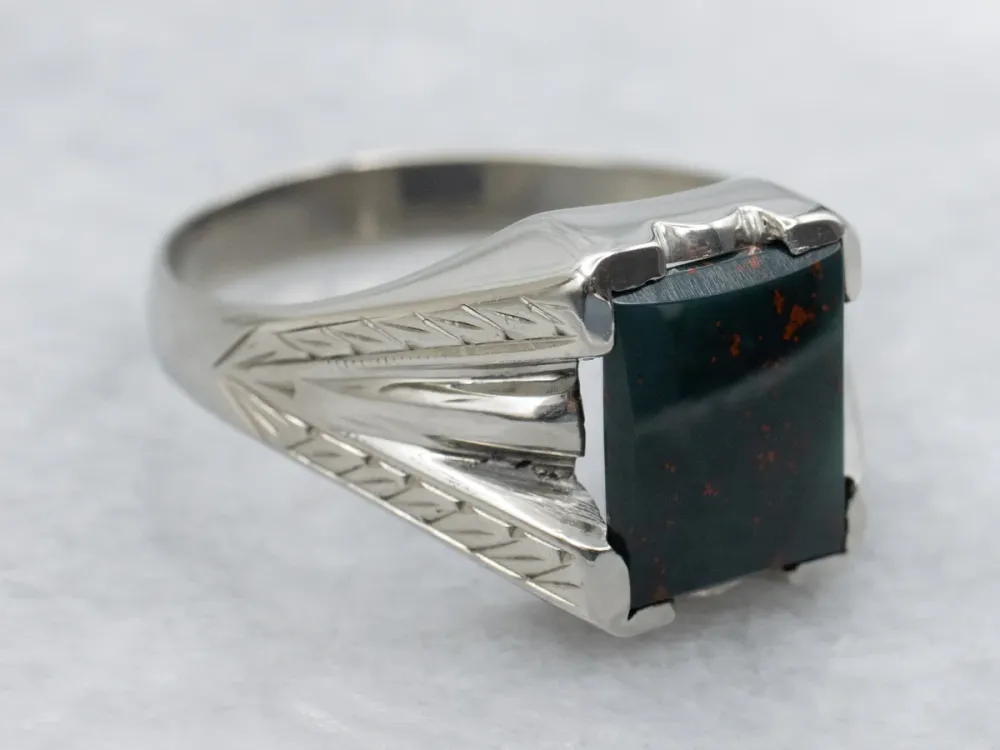 Men's Retro Era Etched Gouden Bloodstone Ring met CE-Keurmerk