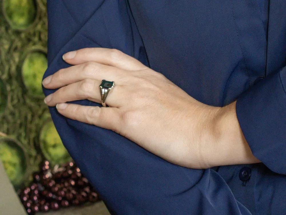 Men's Retro Era Etched Gouden Bloodstone Ring met CE-Keurmerk