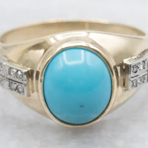 Men's Retro Era Turquoise and Diamond Ring