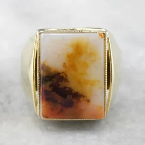 Men's Yellow Gold Agate Statement Ring