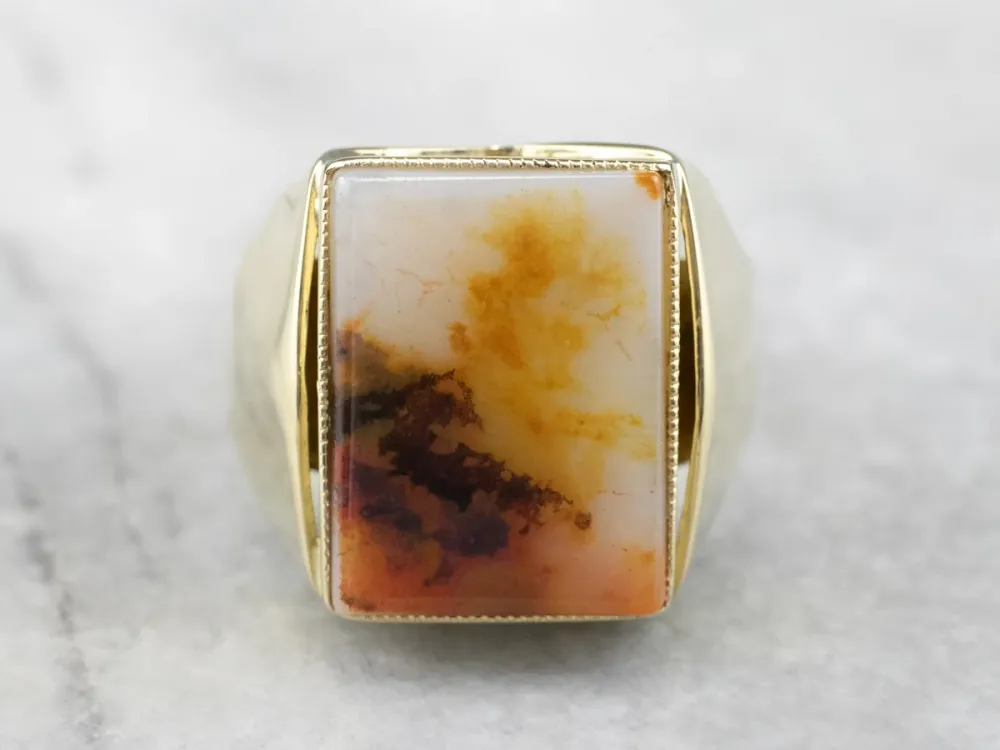 Men's Yellow Gold Agate Statement Ring