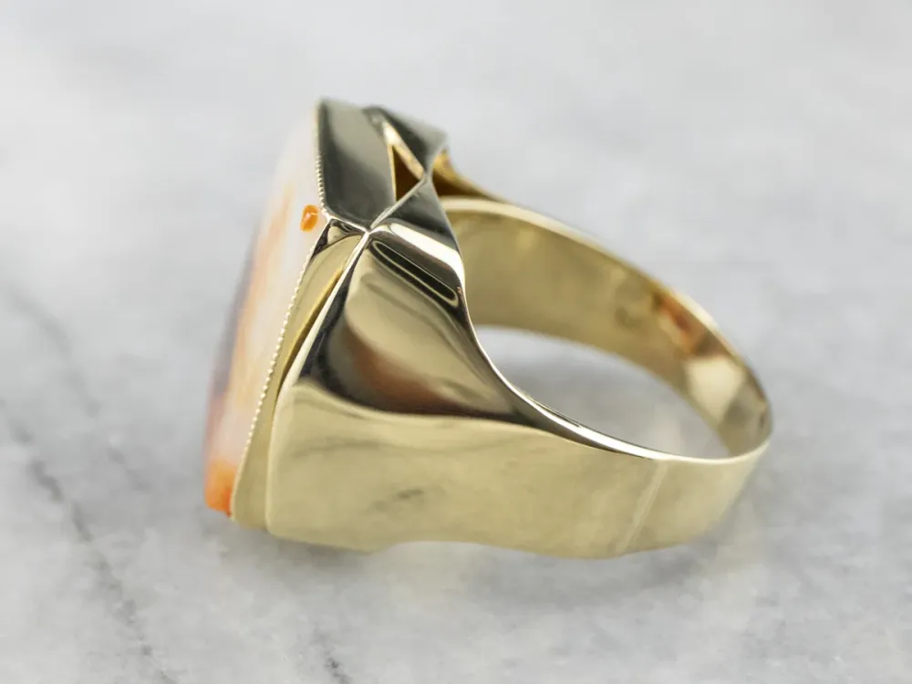 Men's Yellow Gold Agate Statement Ring