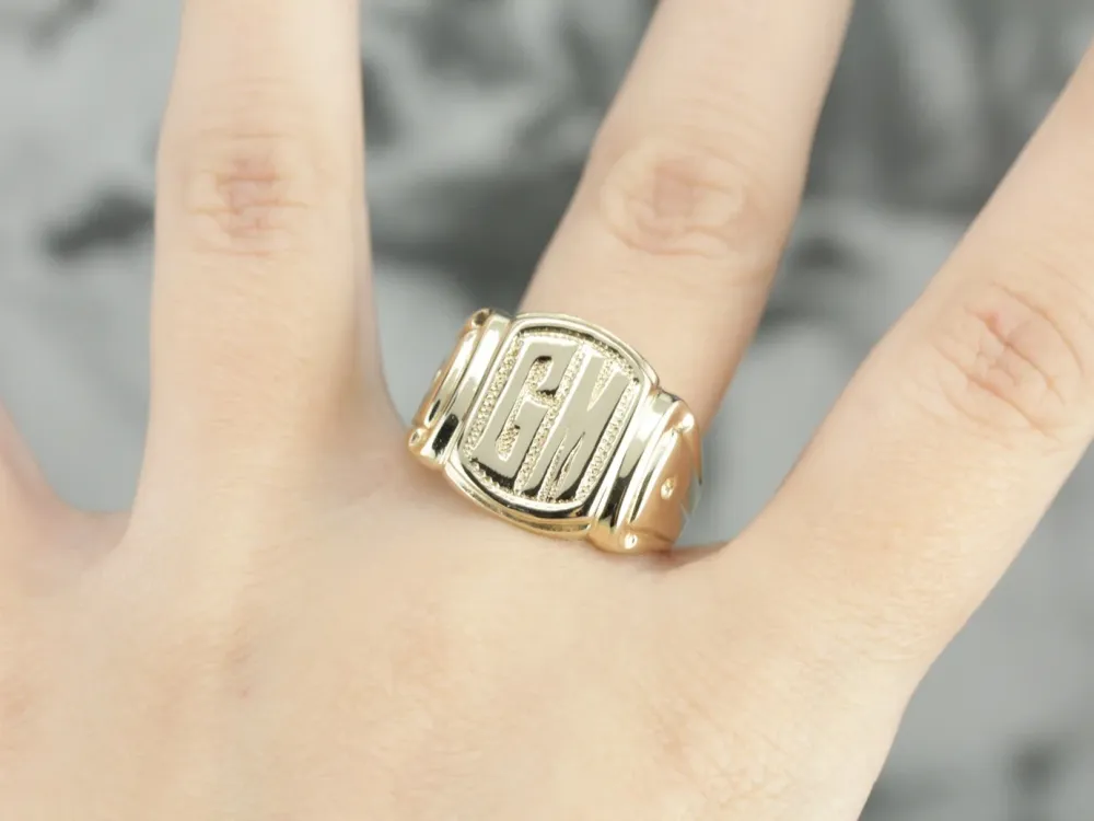 Men's "GM" Yellow Goud Signet Ring