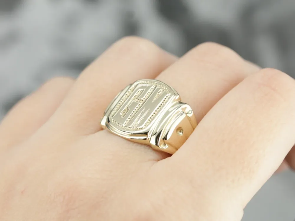 Men's "GM" Yellow Goud Signet Ring