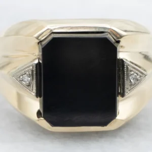 Mid-Century Men's Gouden Onyx and Diamond Ring