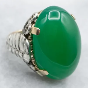 Mixed Metal Yellow Gouden and Sterling Silver Oval Cut Green Onyx Ring