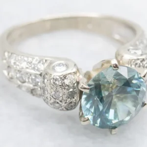 Modern Blue Zircon Diamond Encrusted Ring